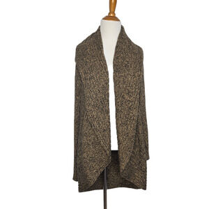 Perumaqui Alpaca Cardigan Sweater Open Front Marled Brown Peru Women Small